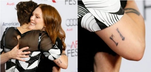 A picture of Arrows tattoo on Kristen Stewart's back of right hand.